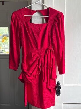 Ice Fuchsia Red Draped Long-Sleeve Midi Dress
